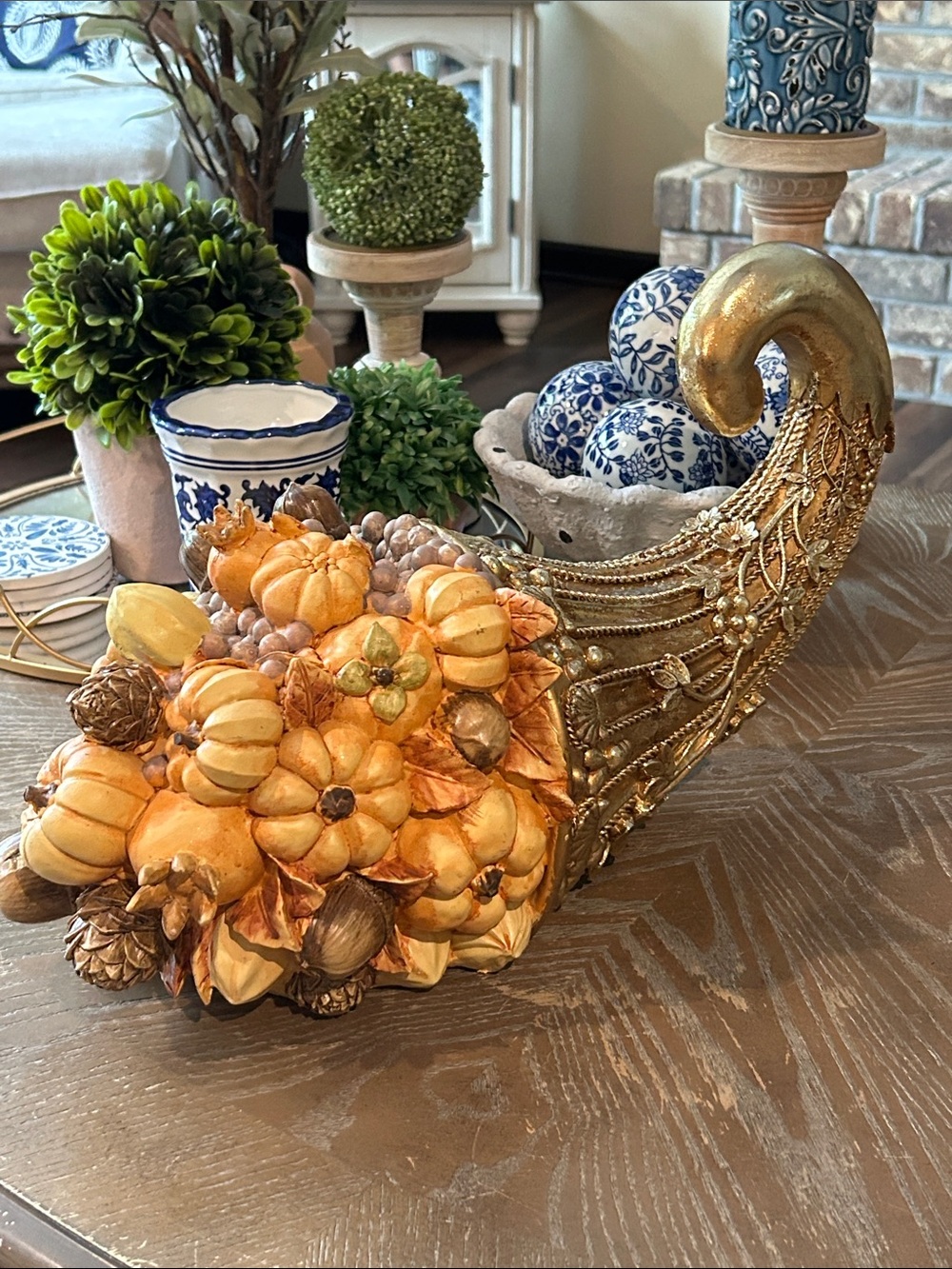 NEW! Vintage Inspired Fall Harvest Gold & Pumpkin Orange Cornucopia Centerpiece